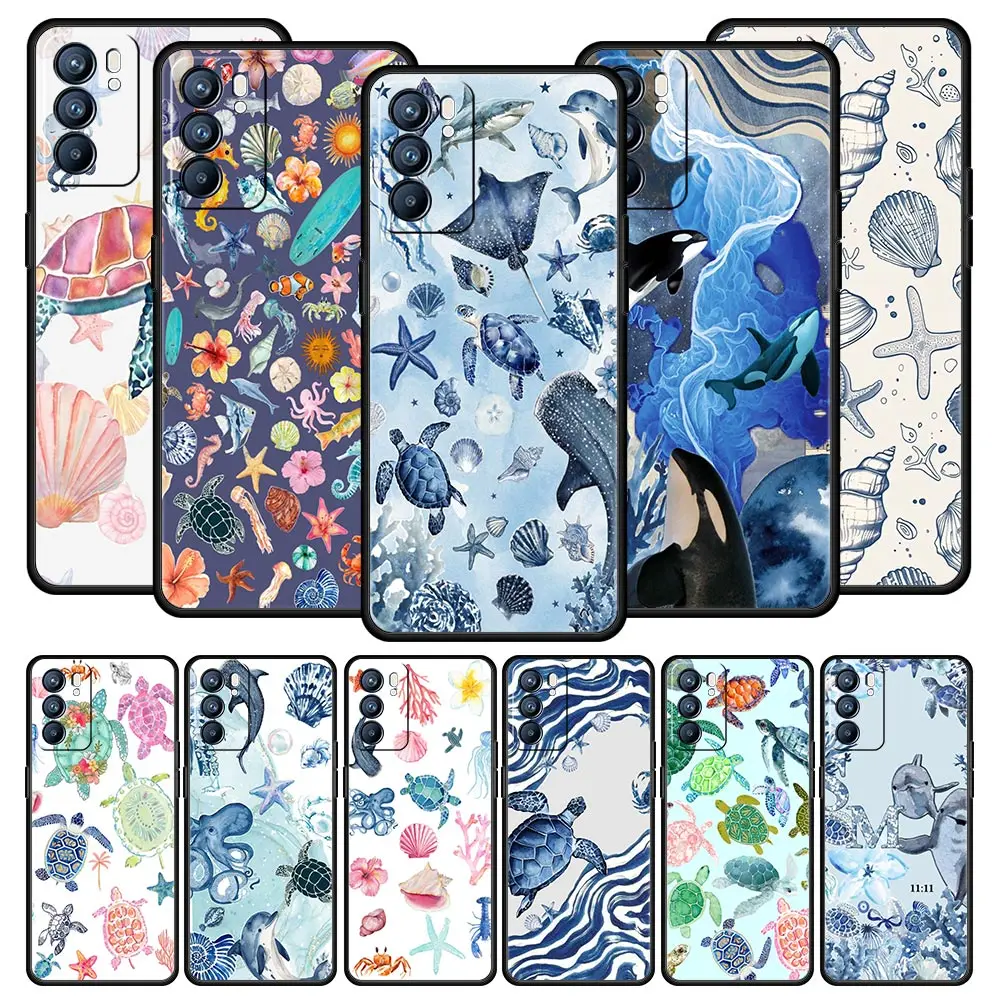 Funda de teléfono con tema Ocean Life para Oppo Reno14 Reno13 Reno12 11 F 10 Find X5 X9 Pro A54 5G A53 A52 A9 A74 A78 4G A79 A80 A98