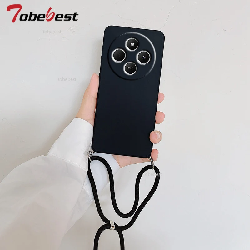 Funda de silicona con cordón y correa para collar cruzado para Xiaomi Redmi 14C Note 14 Pro Plus 4G 5G, funda trasera suave - imagen 2