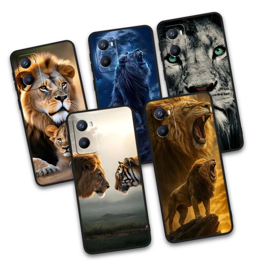 Animal con estampado de León para OPPO Reno 12 11 F 10 8 7 6 5 4 Z T Lite Plus Pro 4G 5G funda de teléfono negra