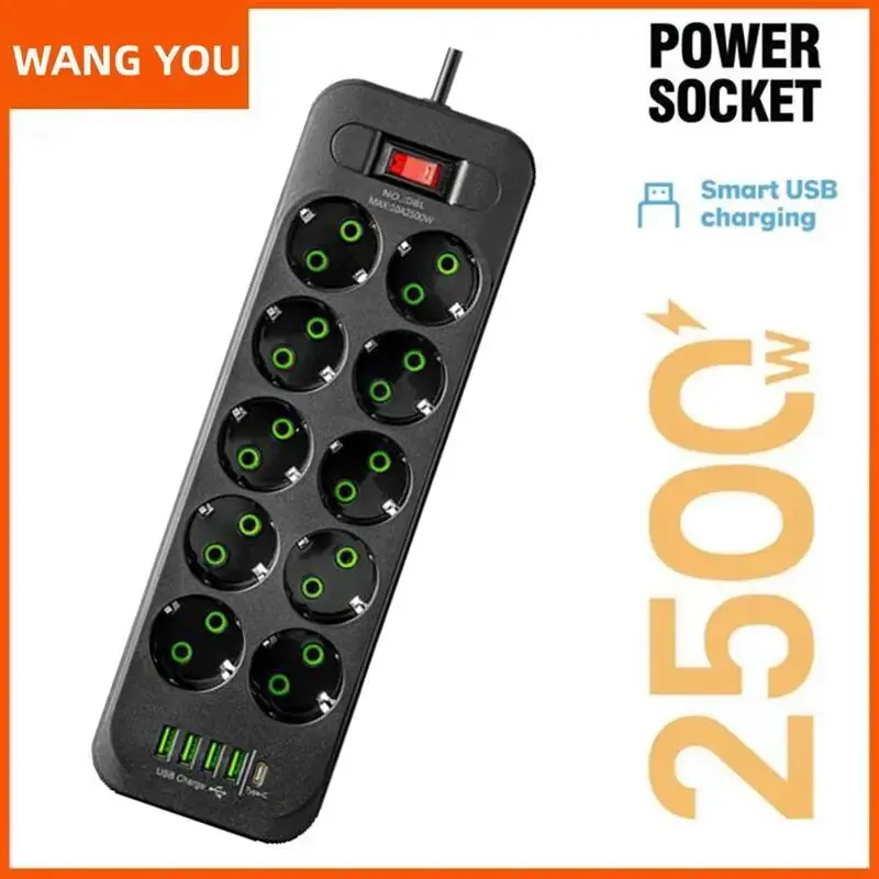 Regleta de corriente alterna con enchufe europeo, cable de extensión multitoque, enchufe eléctrico con 4 puertos USB, carga rápida, filtro de red multifunción