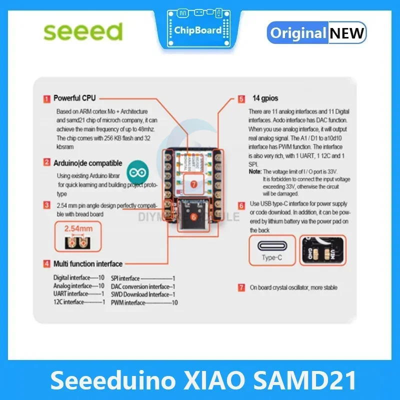 Interfaz Seeeduino XIAO SAMD21 Cortex M0 + Nano 48MHZ SPI I2C para herramienta de desarrollo de sistema Arduino IDE/IOT tipo c - imagen 3