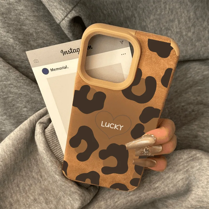 Funda de teléfono con estampado de leopardo Retro para iPhone Air 17 16 15 14 Plus 13 12 11 Pro Max X XR XS, funda de parachoques de piel sintética marrón - imagen 4