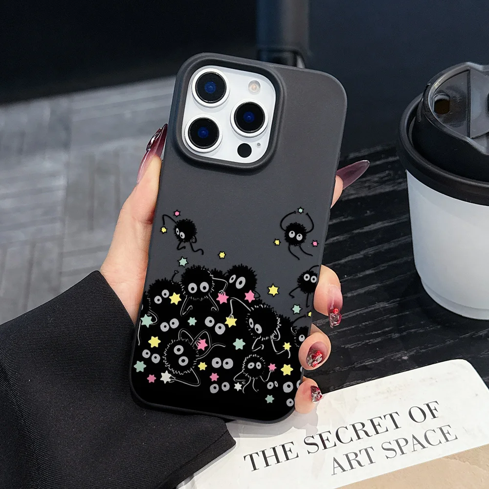 Preciosa funda de teléfono suave mate de lujo Black Monster Soot Sprites para iPhone 16 15 14 Plus 13 12 11 Mini Pro X XS Max 8 Plus - imagen 5