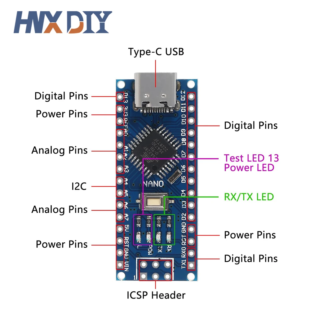 4 Uds Mini/tipo-c/Micro USB Nano 3,0 Atmega328P controlador Compatible placa para arduino CH340 controlador USB 16Mhz ATMEGA328P - imagen 2
