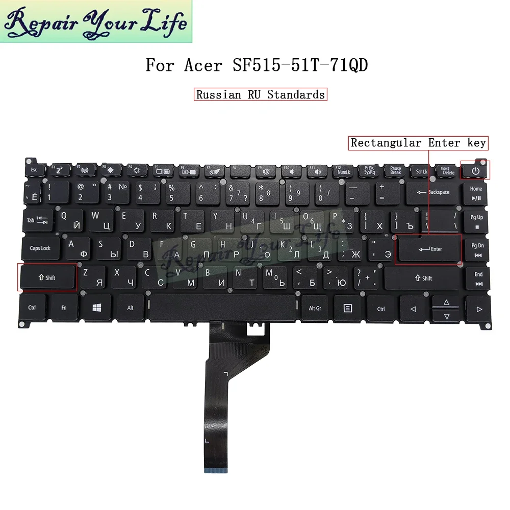 Teclado ruso US RU para ACER Swift 5 SF515-51 SF515-51T 73TY 507P -53AY N18P2 teclado inglés para ordenador portátil sin retroiluminación SV4P_A70LWL