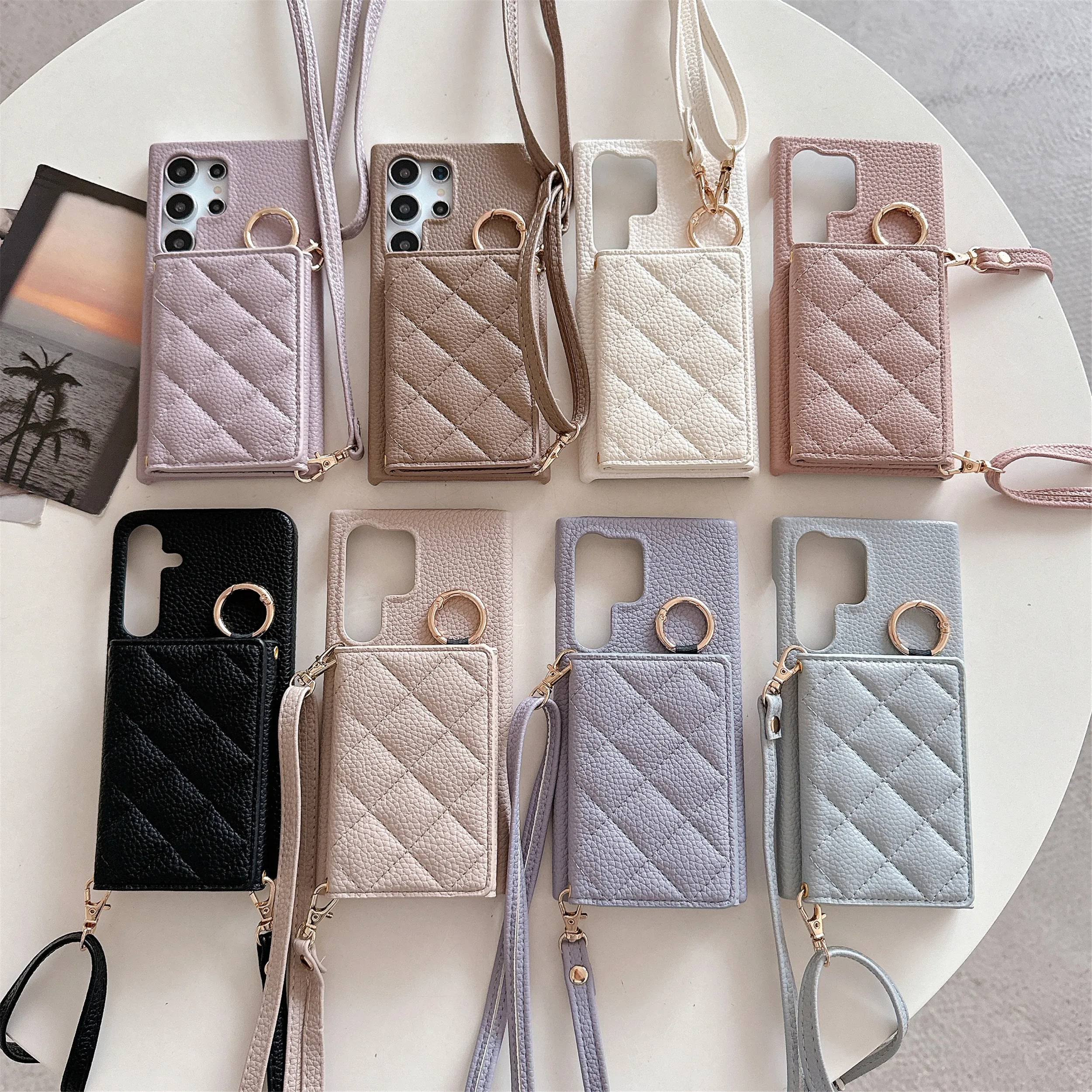 Funda de cuero con cremallera cruzada para Samsung Galaxy S24 Ultra S23 Plus S22 A55 A35 A25 A15 A05 A05S A24 A14 A54 - imagen 3