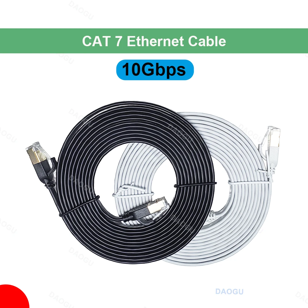 Cable Ethernet de 10Gbps, 2m, 3m, 5m, Cat7, 100 pies, Cable plano de Internet Cat 7, red Lan, 10M, 10m, 15m, 20m, 30m, Cable RJ45, RJ 45, blanco y negro