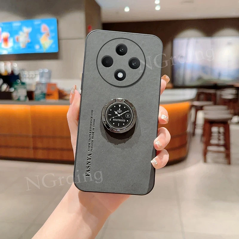 Funda para OPPO Reno 12F, soporte de anillo de cuero de lujo, cubierta de protección de cámara para OPPO Reno 12F, parachoques a prueba de golpes - imagen 3