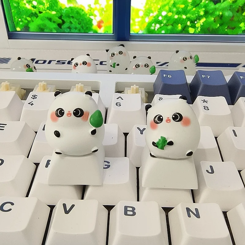 Teclas personalizadas de Panda de China, bonitas teclas de Panda Huahua de teclas artesanales de bambú para tapas de teclado mecánico, regalos de decoración de escritorio - imagen 3