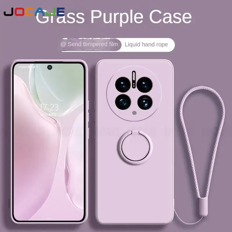 Para Huawei Mate 50 Pro anillo de silicona líquida soporte funda de teléfono para Mate 70 60 Pro 40E 30E Pro Plus funda protectora con soporte de cordón - imagen 2