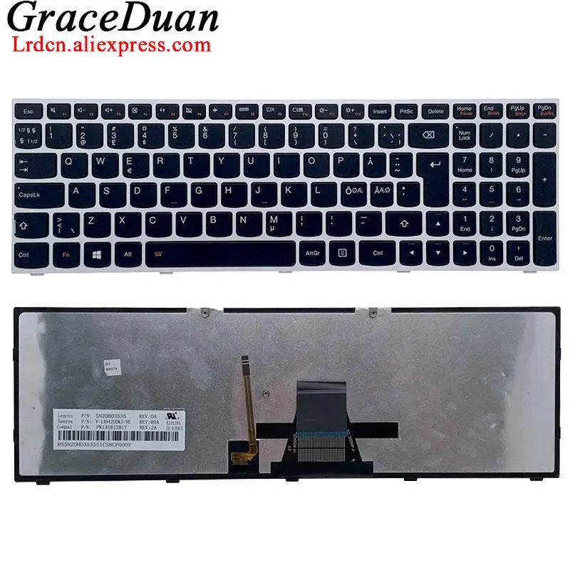 Teclado retroiluminado nórdico para ordenador portátil, accesorio para Lenovo Z51-70 500-15ISK 15ACZ Flex2-15 V4000 NDC 5N20H03535 5N20H03516