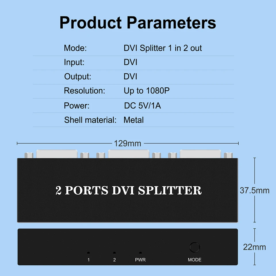 Divisor DVI a DVI 2 puertos 1X2 Distribuidor DVI-D 1 en 2 salidas HD 1080P DVI Splitter 1 en 2 salidas para proyector Monitor computadora - imagen 3