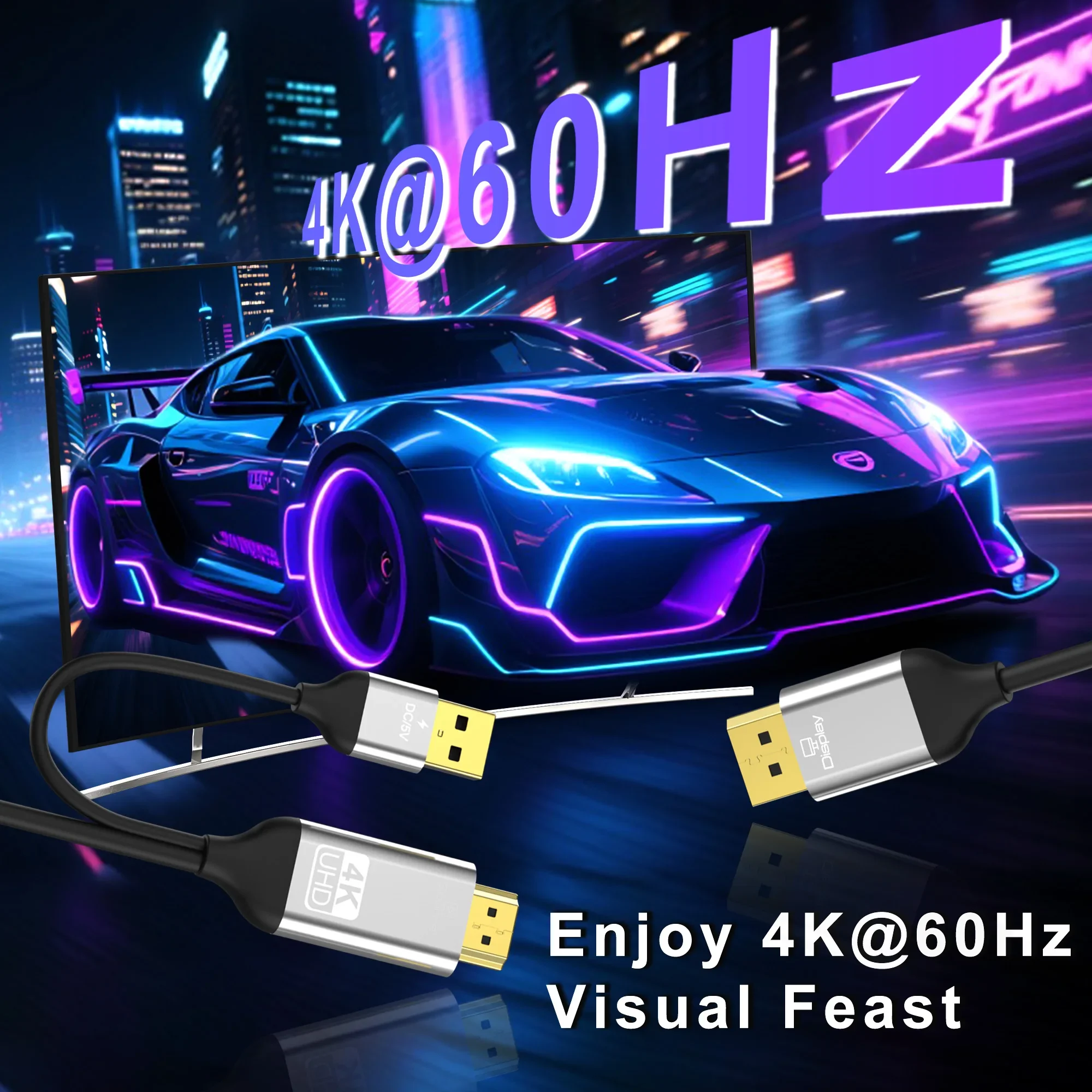 Cable HDMI a DisplayPort 4K @ 60Hz Cable convertidor adaptador HDMI a DP uni direccional 4K HDR18gbps(DSC) para PC portátil Monitor PS5 - imagen 3