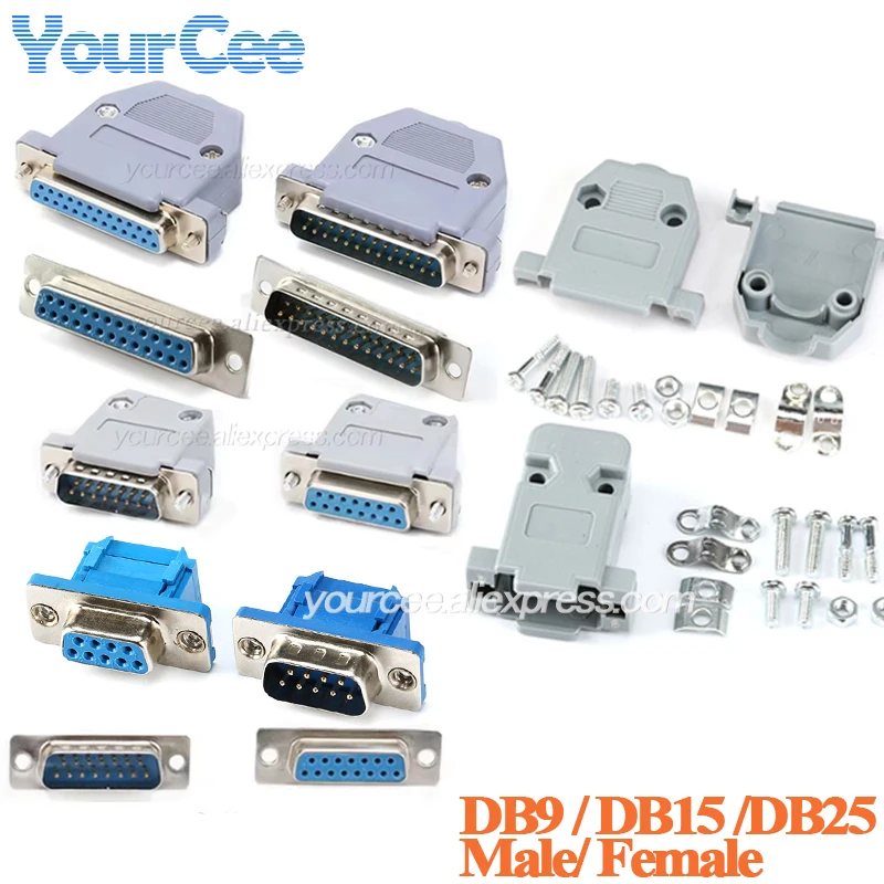 Conector de soldadura DB25 de 25 pines DB15 15 pines DB9 9P macho hembra adaptador de enchufe de soldadura Cable de datos carcasa de plástico 2 uds/1 ud.