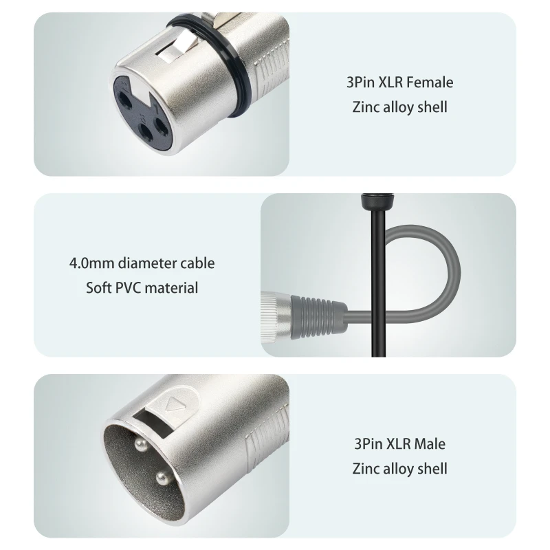 Cable de Audio XLR 1 a 2, conector adaptador de micrófono de escenario Canon de 3 pines macho a hembra, enchufe de aleación de Zinc de 1 punto 2, 30cm, Multicolor - imagen 3