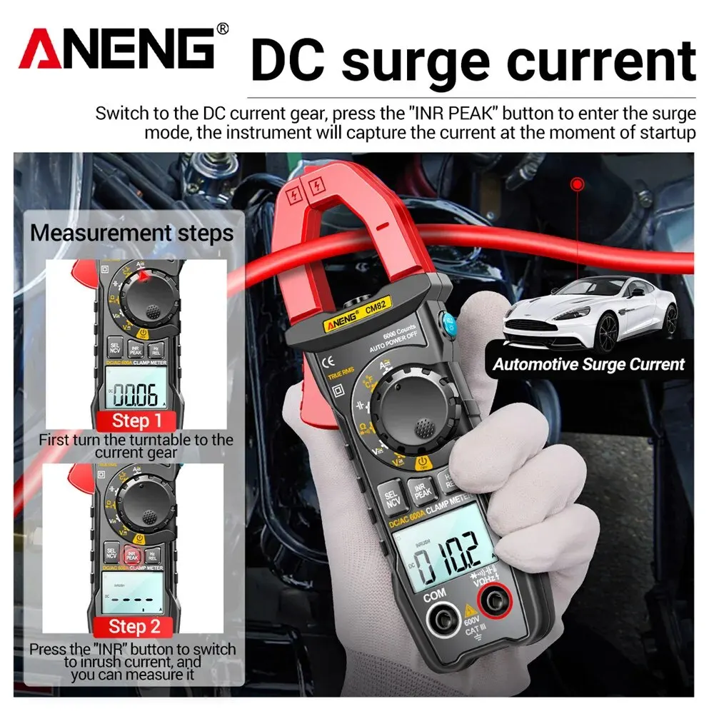 ANENG CM82 medidor de pinza DC/AC 600A voltaje de corriente 6000 recuentos multímetro amperímetro probador amplificador de coche Hz capacitancia NCV prueba de ohmios - imagen 5
