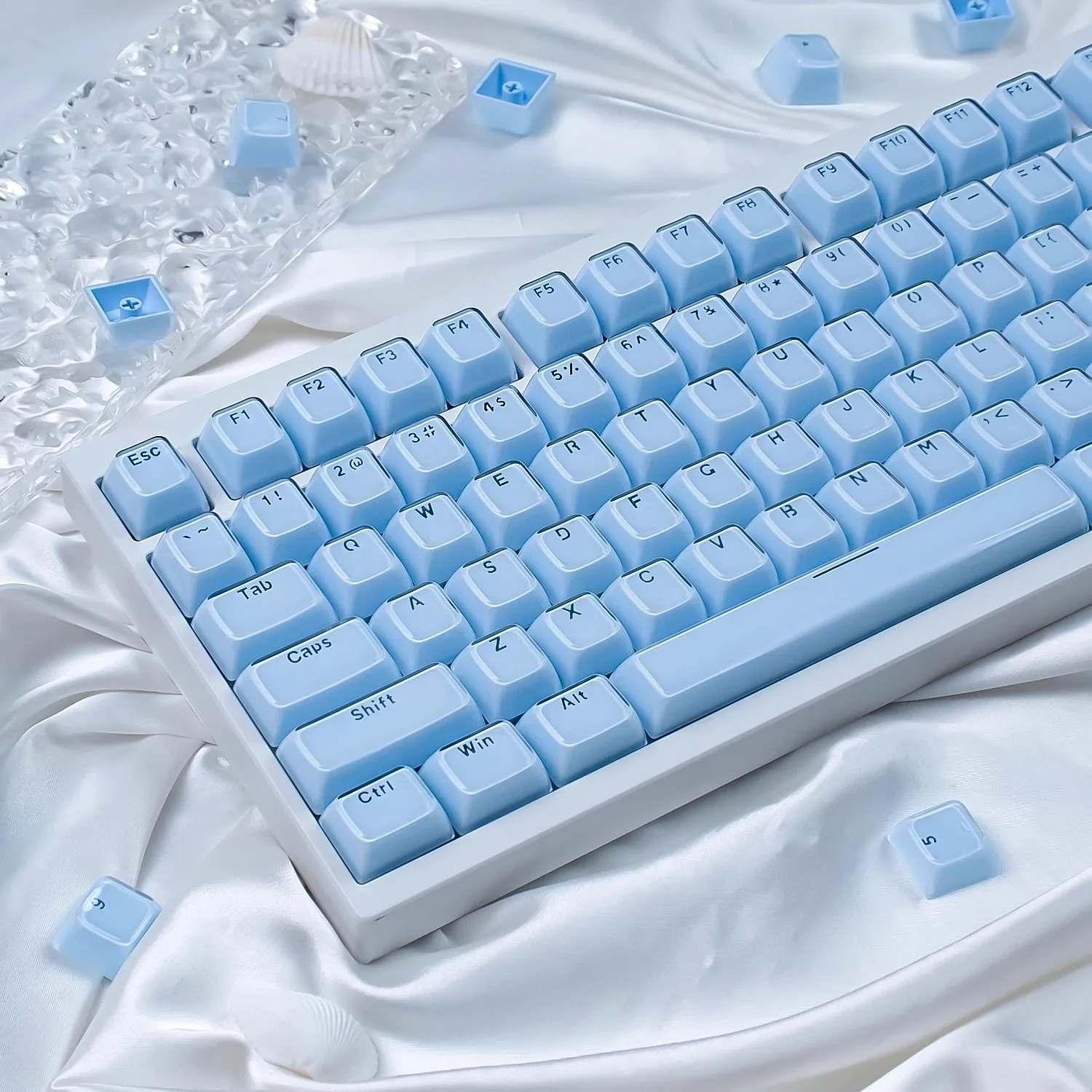 Teclas de teclado de perfil MDA de cristal azul de 136 teclas, teclas de PC con sublimación de tinte para interruptores mecánicos MX Cherry, teclado para juegos