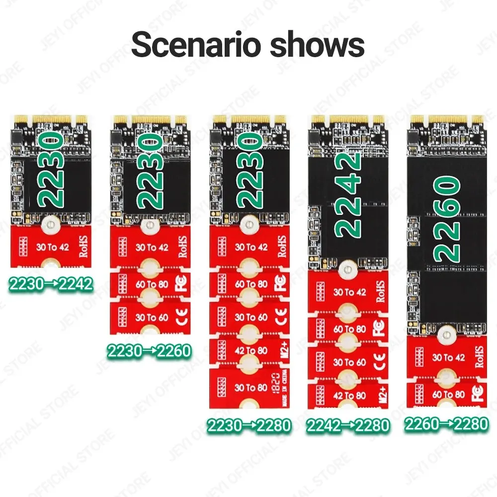 JEYI M.2 NGFF NVME SSD soporte de extensión transferencia 2230 2242 2260 2280 longitud extender adaptador soporte tarjeta placa cambio tamaño largo - imagen 4