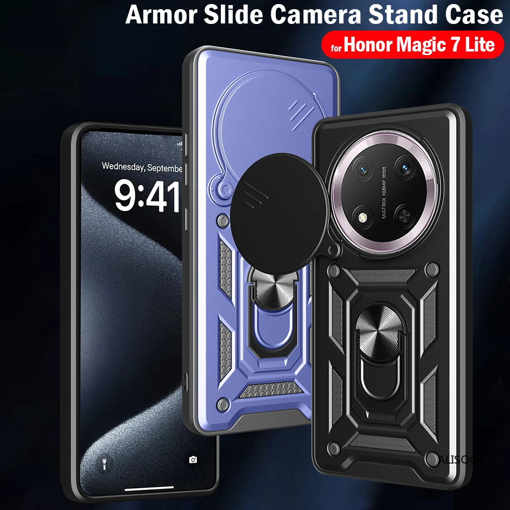Para Honor Magic 7 Lite Funda Armor Slide Cámara anillo soporte protección contraportada para Honor Magic 7 Lite 5G Funda - imagen 2