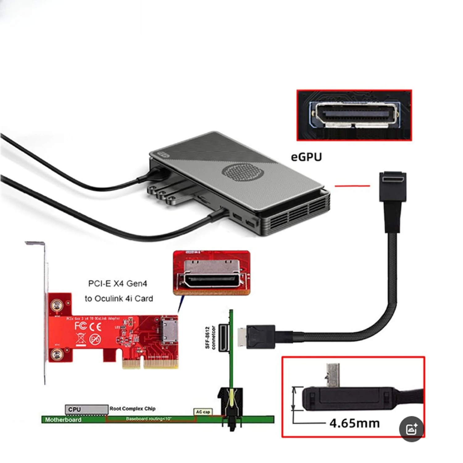 PCI-E Oculink SFF 8611 4I 42P a SFF-8611 4I Servidor de 90 grados Cable de conexión de alta velocidad Longitud opcional 0,5 M 1 M - imagen 5