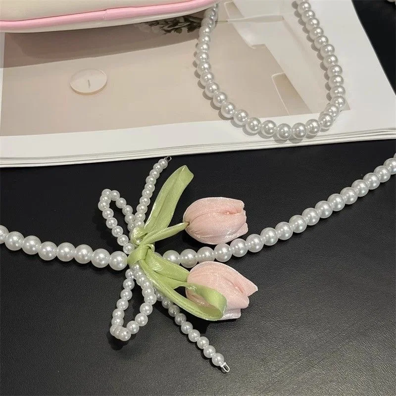 Cordón para teléfono con cuello largo y bandolera antipérdida, cadena extendida con lazo de perlas, Universal y elegante con Clip - imagen 4