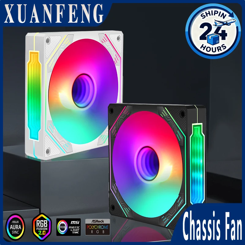 Ventilador ARGB de 120mm, ventilador con cubierta de ordenador, ventilador de refrigeración de CPU PWM de 4 pines, ventilador RGB silencioso de 5v3 pines, sincronización de luz divina, accesorios para pc
