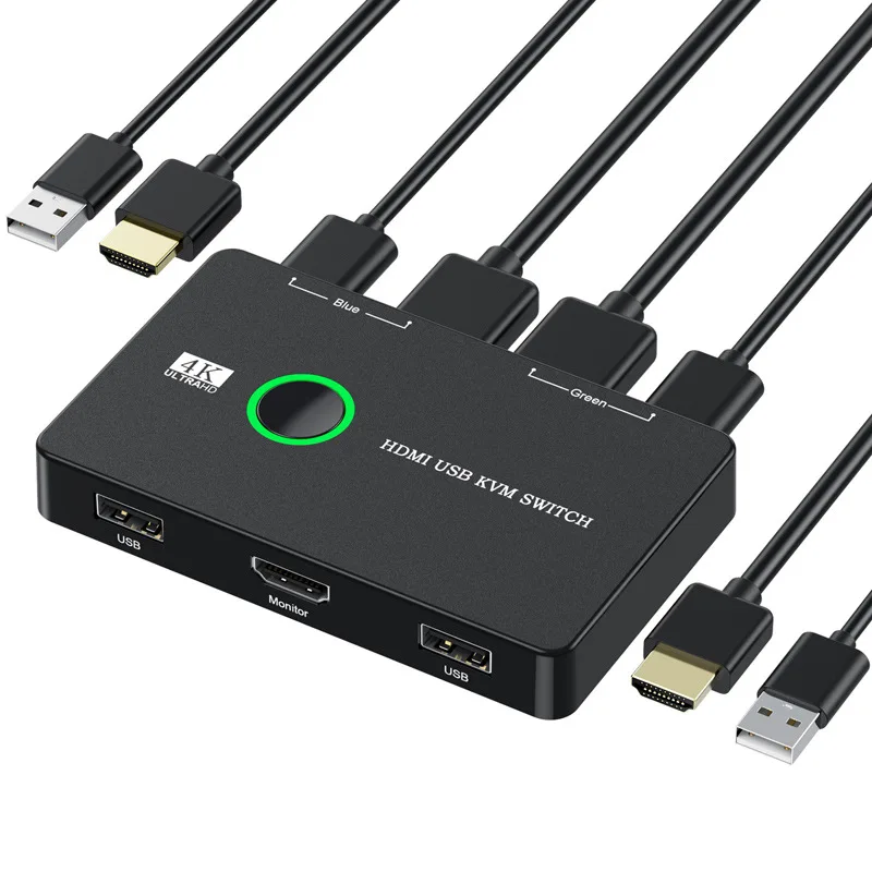 Conmutador KVM USB, caja de 2 puertos HDMI, USB 4K, conmutador HDMI para 2 ordenadores, compartir teclado, ratón, impresora, divisor USB Swltch, Windows y Mac - imagen 2