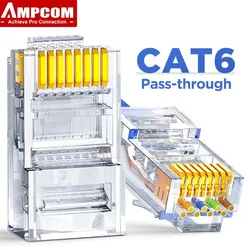 AMPCOM Conector RJ45 CAT6 UTP Engarzado Chapado Oro
