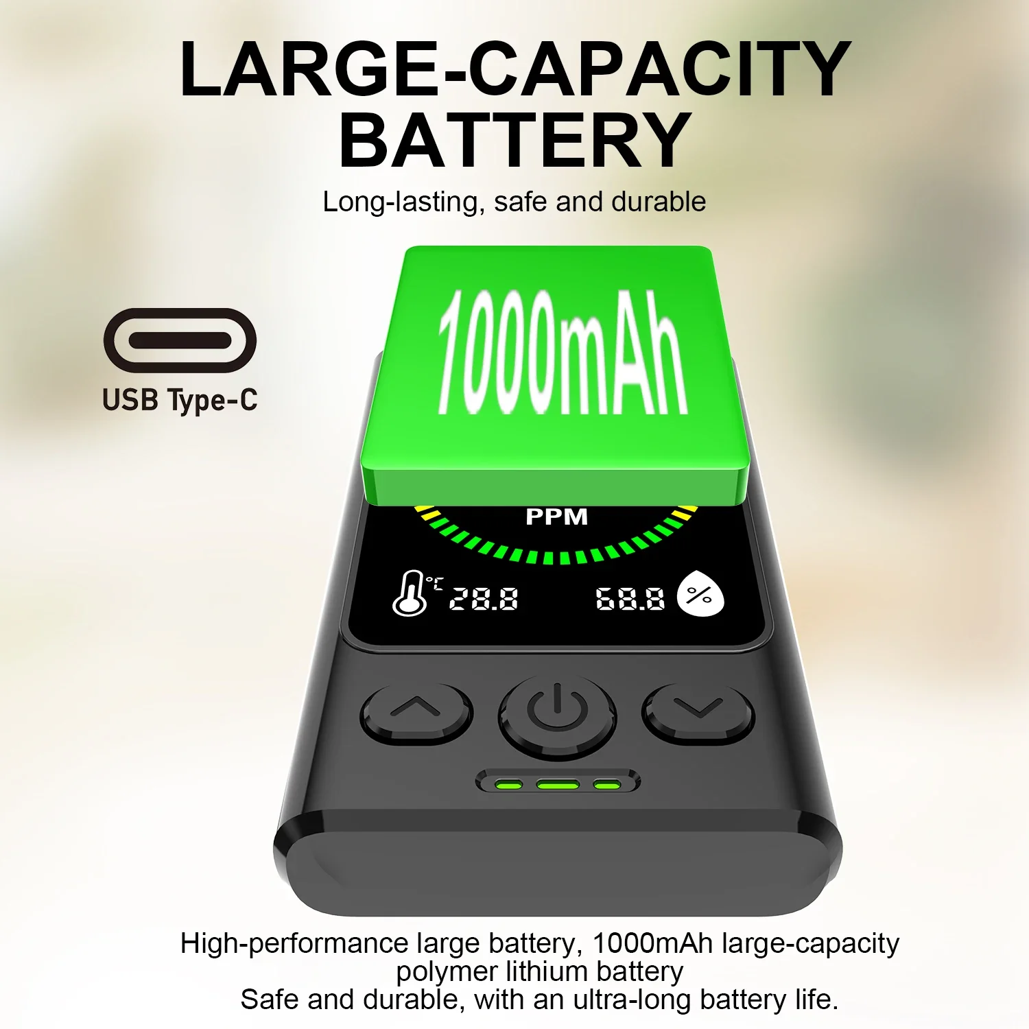 Detector Digital de monóxido de carbono 3 en 1, alarma de CO con Sensor de temperatura y humedad, pantalla LCD, Monitor de calidad del aire recargable - imagen 4