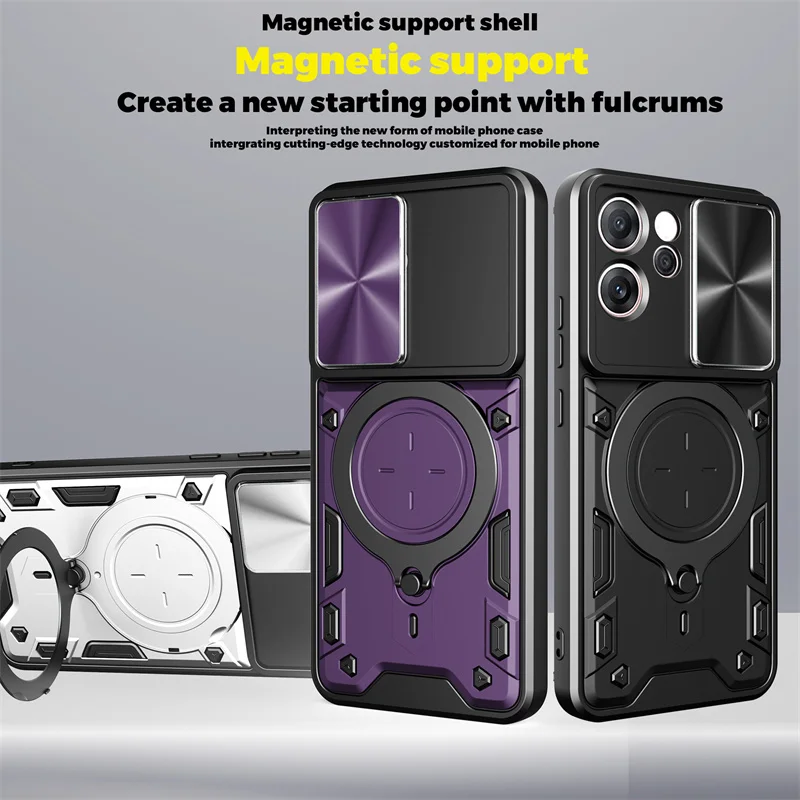 Funda protectora de armadura con soporte para OPPO Reno 14 Pro 14F Reno14 F 5G, Funda protectora de lente deslizante a prueba de golpes, Funda Coque Capa - imagen 2