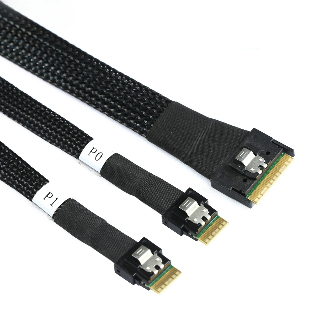Slimline SAS SFF-8654 8I Anti-skew Plug-in a 2X SFF-8654 4I Cable de servidor 0,5/0,8/1m - imagen 2