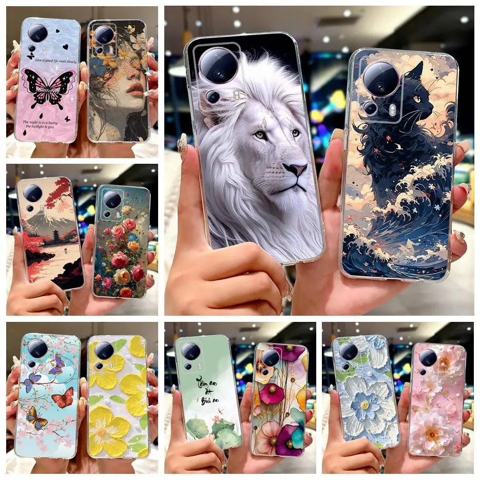 Para Xiaomi Mi 13 Lite funda lindo gato León pintado funda de silicona suave funda de teléfono para Xiaomi Mi 12 Lite NE Mi13Lite 5G Fundas bolsas