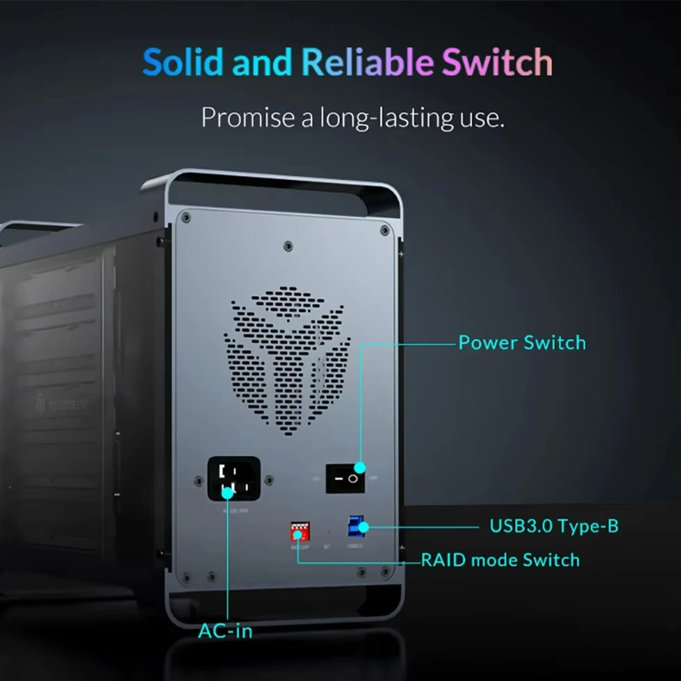 【Almacén local!】Caja de disco duro externo RAID de 5 ranuras Yottamaster Caja de disco duro/SSD SATA de 2,5" y 3,5" con ventilador silencioso - imagen 4