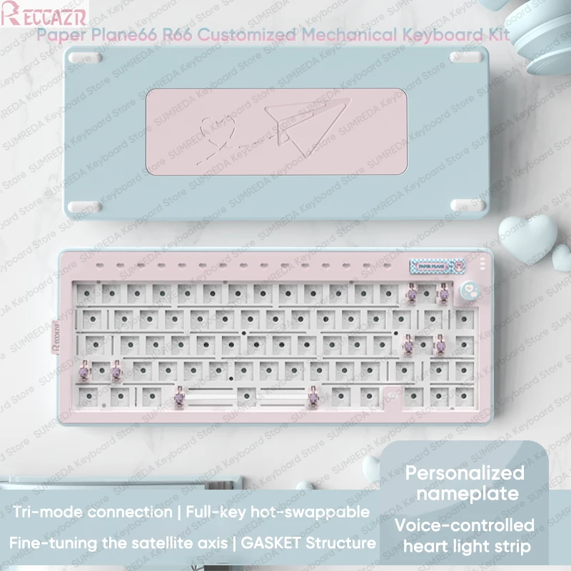 RECCAZR-Kit de teclado mecánico R66 Paper Plane66, diseño de aluminio 68%, junta RGB, intercambio en caliente con perilla de Control, teclado multimodo