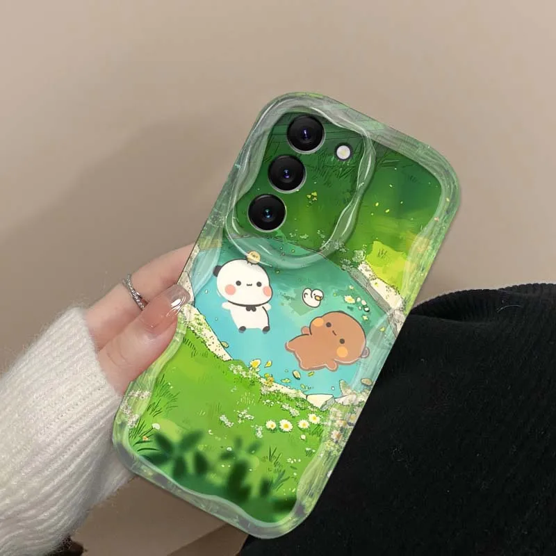 Oso gato arte lindo para Samsung S25 S24 S23 S22 S21 S20 A04 A05s A05 A06 Ultra Plus FE 5G onda aceite teléfono caso - imagen 4