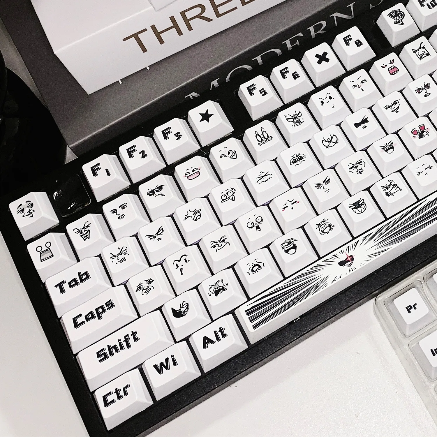 Teclas de perfil de cereza PBT de 127 teclas, teclas de sublimación de tinte con tema de emoticono para interruptor Mx, teclas de teclado mecánico, personalizadas, DIY - imagen 2