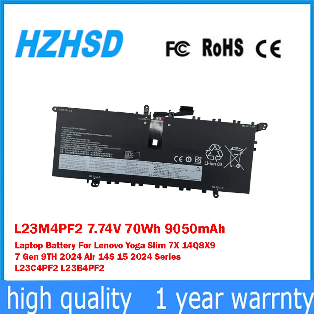 L23M4PF2 7,74 V 70Wh 9050mAh batería del ordenador portátil para Lenovo Yoga Slim 7X 14Q8X9 7Gen 9TH 2024 Air 14S 15 2024 Series L23C4PF2 L23B4PF2