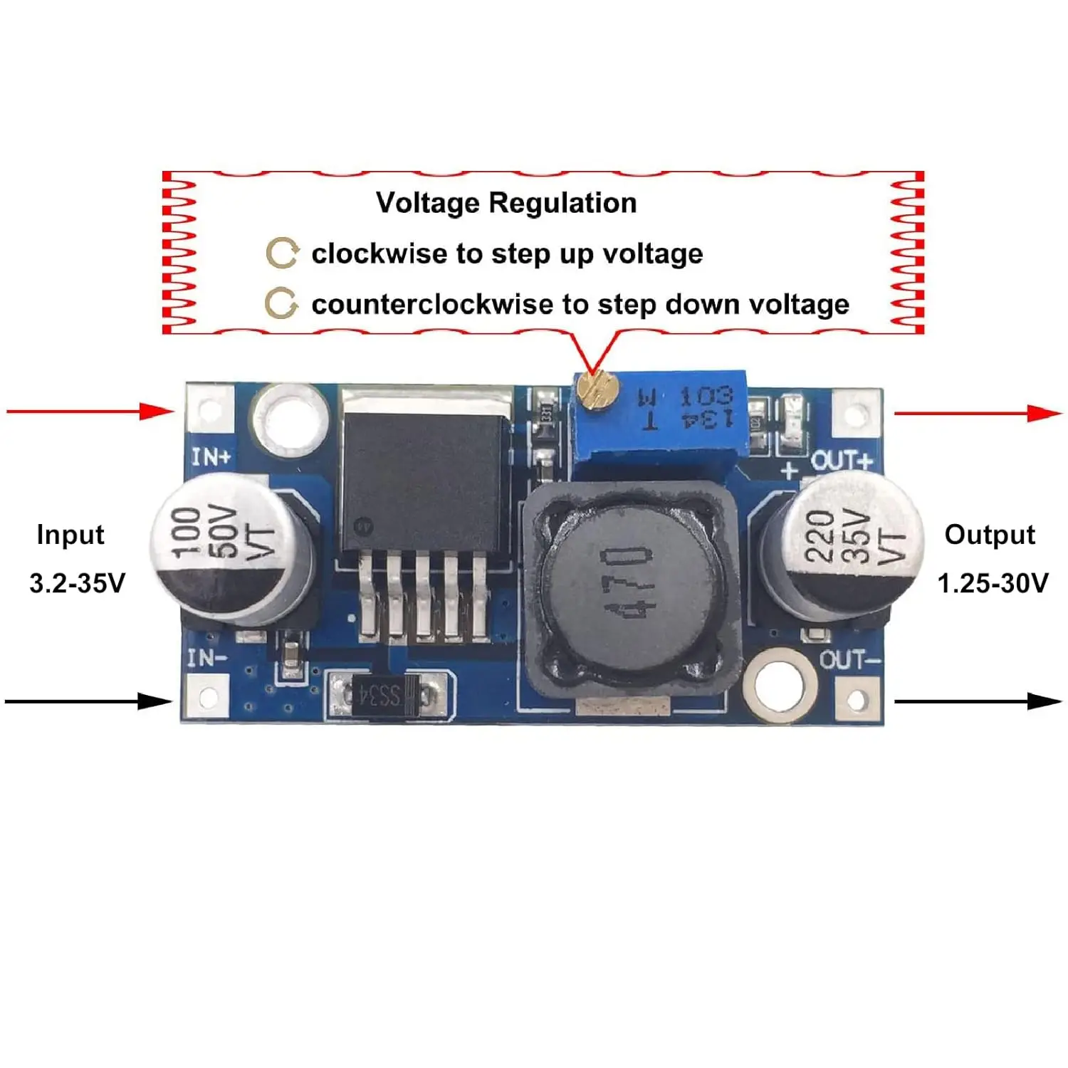 1 Uds LM2596 módulo reductor DC a DC convertidor Buck ajustable regulador de voltaje conversión módulo de fuente de alimentación LM2596 - imagen 5