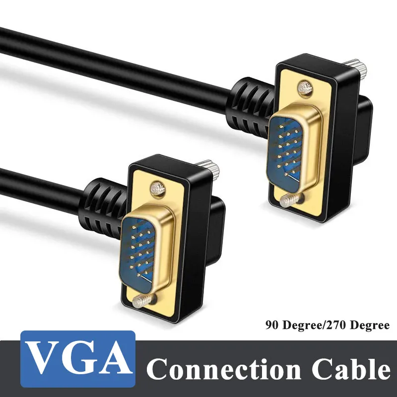 Cable de conexión VGA chapado en oro de 15 pines macho a macho a hembra a hembra línea HD de 1080P para TV Cable de datos de codo de 90/270 grados