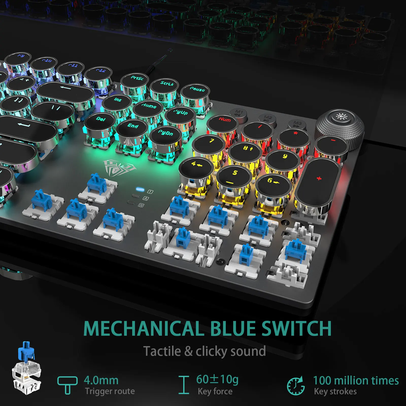 Teclado mecánico AULA F2088, teclas redondas Retro Punk, teclado para juegos para PC, portátil, tableta, 104 teclas, teclado retroiluminado RGB con cable - imagen 5