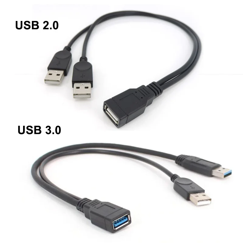USB 2,0 3,0 A hembra A doble USB macho 2 doble USB 2,0 fuente de alimentación macho hembra Cable de extensión divisor carga para impresoras pc