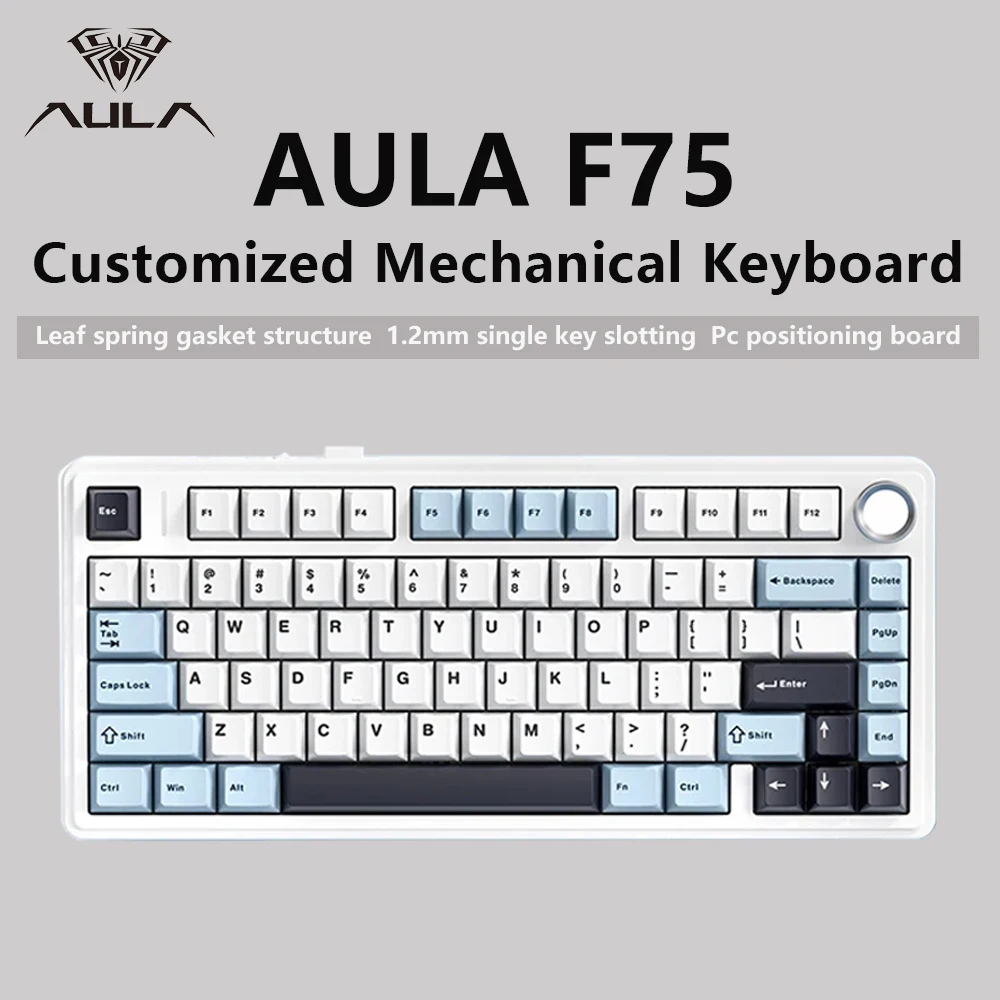 Teclado mecánico AULA F75 2,4G, inalámbrico/Bluetooth/teclado mecánico para juegos por cable, puede cambiar libremente entre modos de juego/oficina