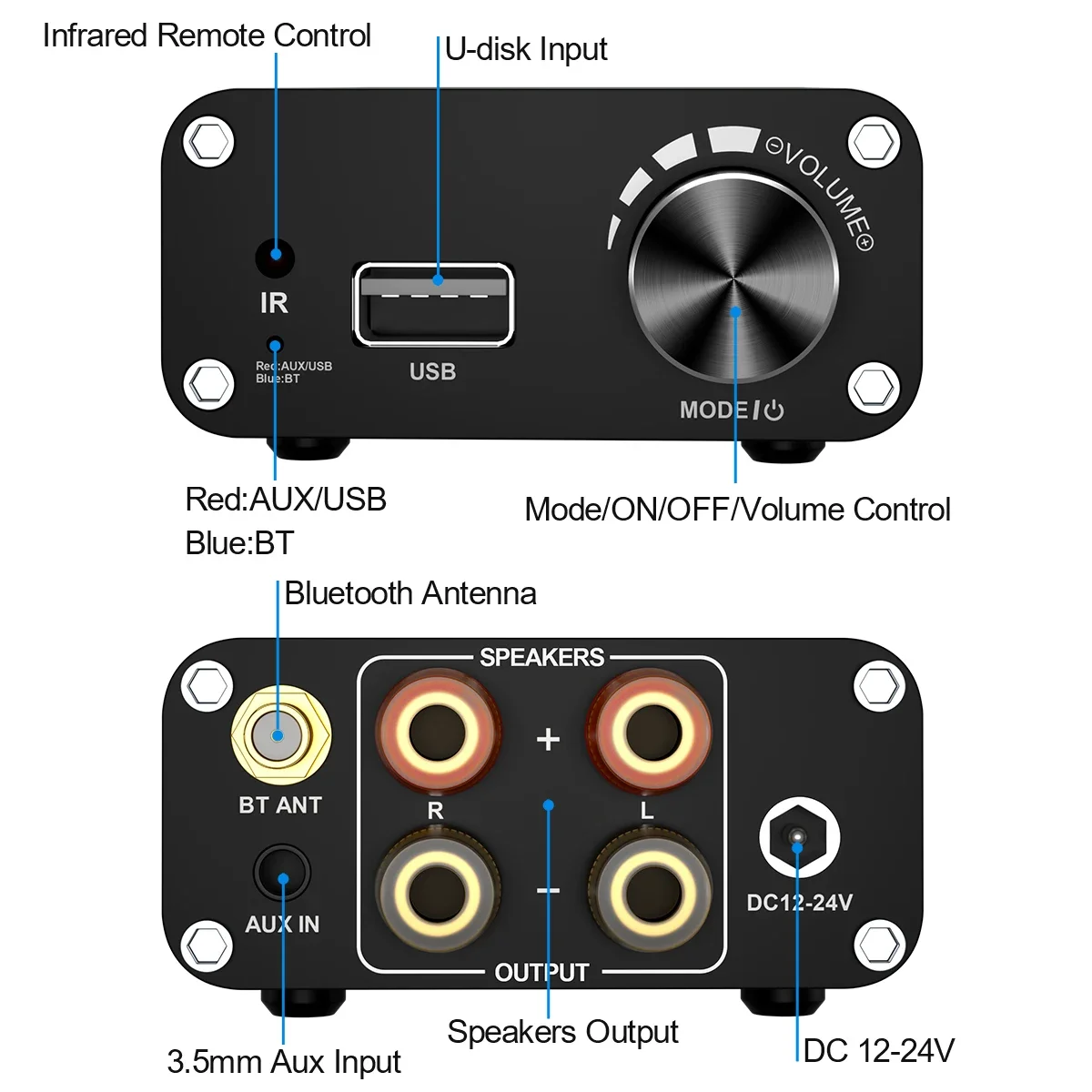 Woopker amplificador de Audio AC06 Mini estéreo HiFi 2,0 amplificador Clase D TPA3116 potencia 200W BT5.3 adecuado para Karaoke de cine en casa - imagen 4