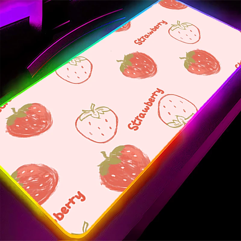 Alfombrilla de ratón LED RGB, alfombrilla de goma para ratón, accesorios para juegos de ordenador, alfombrilla para teclado, decoración de oficina, escritorio, alfombrilla para ratón con diseño de fresa - imagen 5