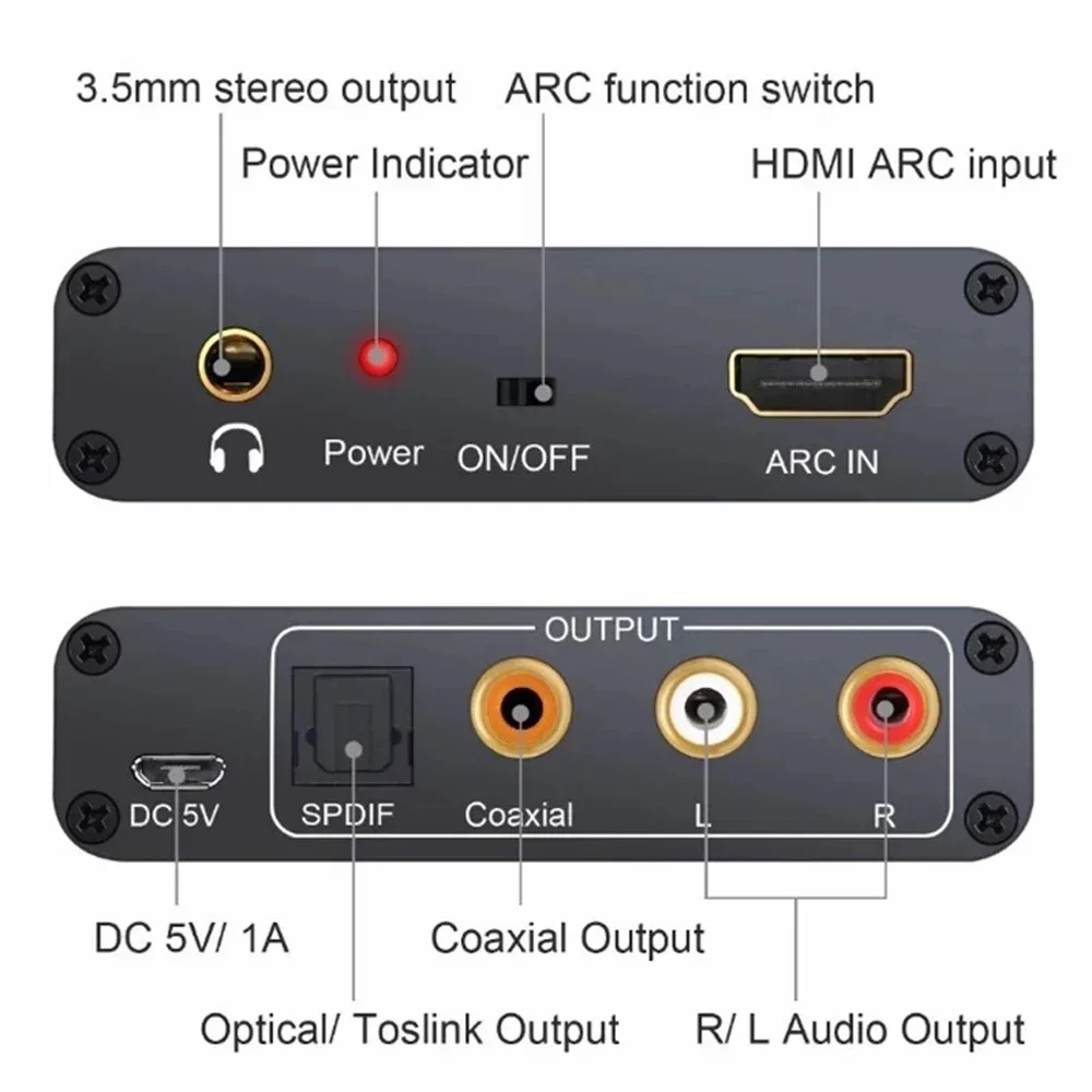Extractor de Audio HD ARC DAC ARC L/R Coaxial SPDIF Jack Extractor convertidor de canal de retorno para fibra RCA 3,5mm auriculares para TV - imagen 3