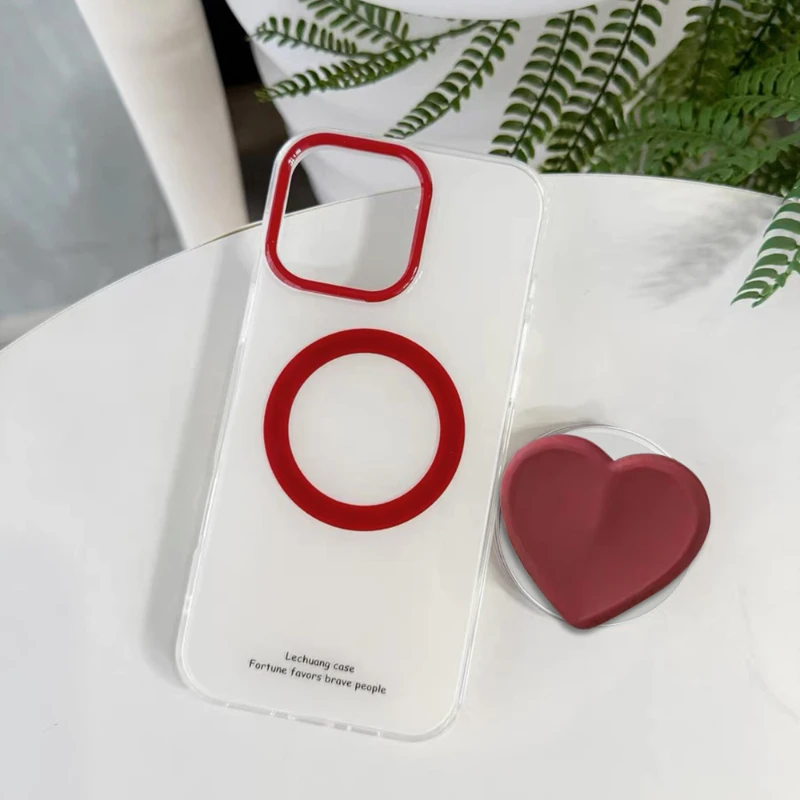 Fundas Magnéticas con Soporte para iPhone 16 Pro Max, 15 Pro, 14 Plus, 13, 12, Soporte Griptok Coreano con Magsafe, Soporte con Forma de Corazón Rojo - imagen 5