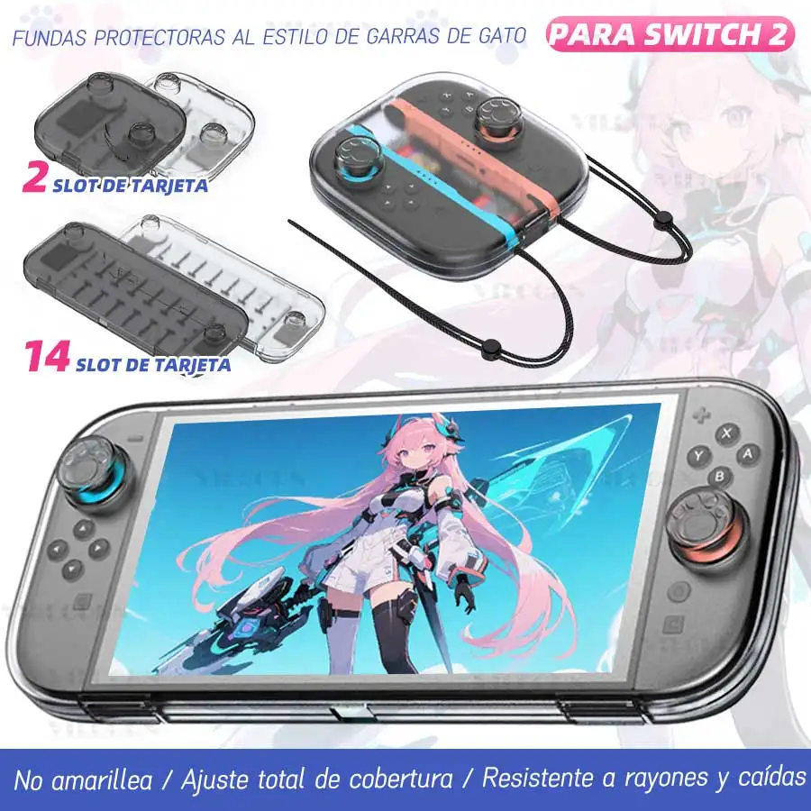 Caja de almacenamiento con garra de gato para consola Switch 2, carcasa protectora con ranura para tarjeta de juego para Switch 2, Joycon, funda esmerilada, accesorios - imagen 2