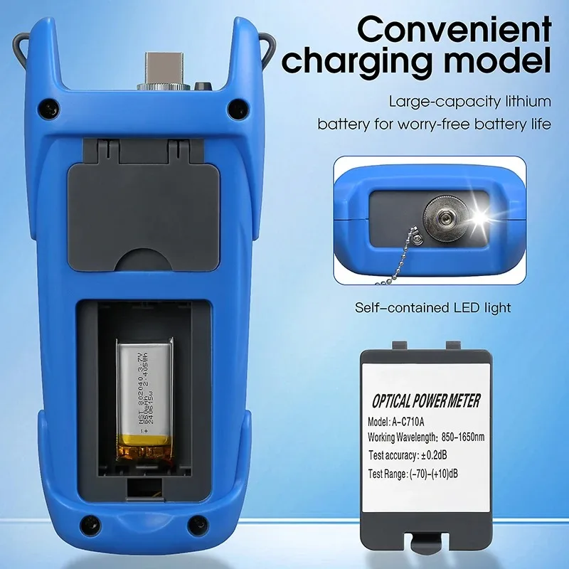 Medidor de potencia óptica A-C710A/C510A recargable, 10 longitudes de onda OPM -70 ~ + 10/-50 ~ + 26dBm, probador de Cable de fibra óptica, herramienta de prueba FTTH - imagen 2