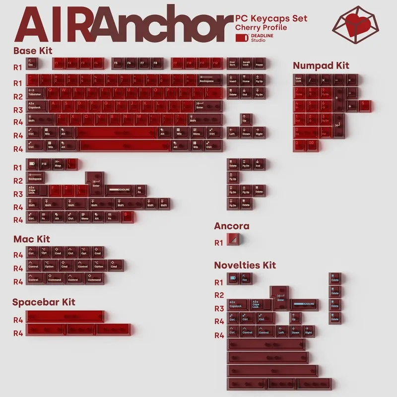 DEADLINEPC-teclas AirAnchor/ancor, perfil de cereza transparente rojo, teclas personalizadas DDL, accesorios para teclado mecánico - imagen 5