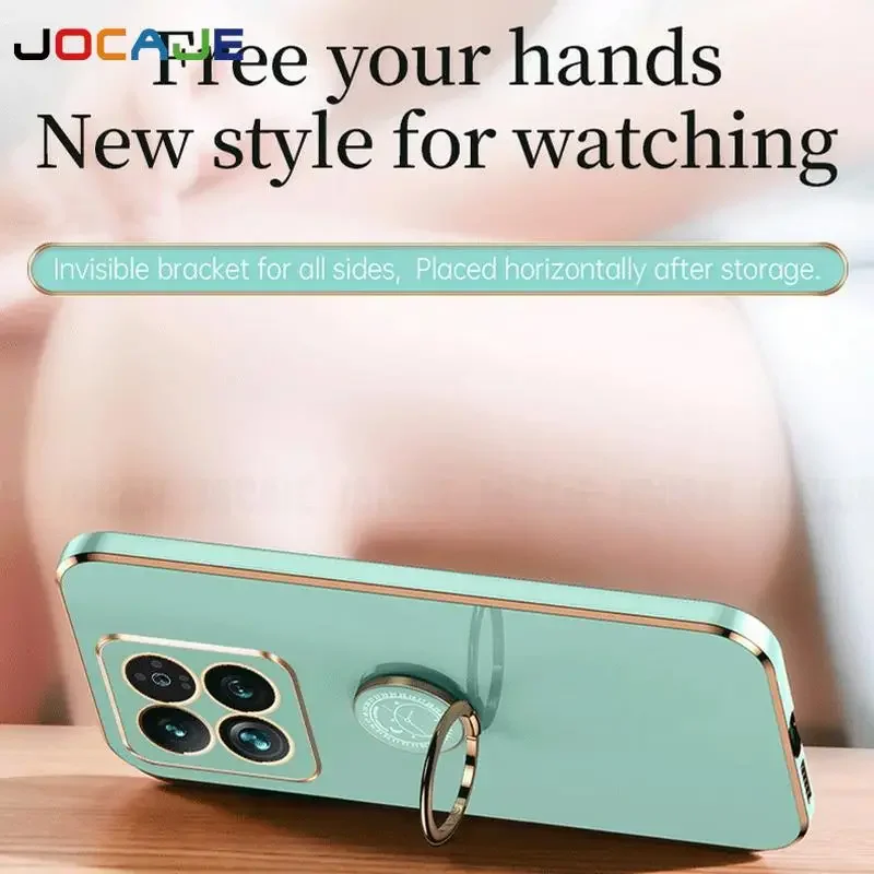 Para Xiaomi 14T Pro anillo soporte funda de teléfono para Xiaomi 13T 12T 11T Pro Mi 14 T chapado silicona suave cubierta trasera a prueba de golpes - imagen 3